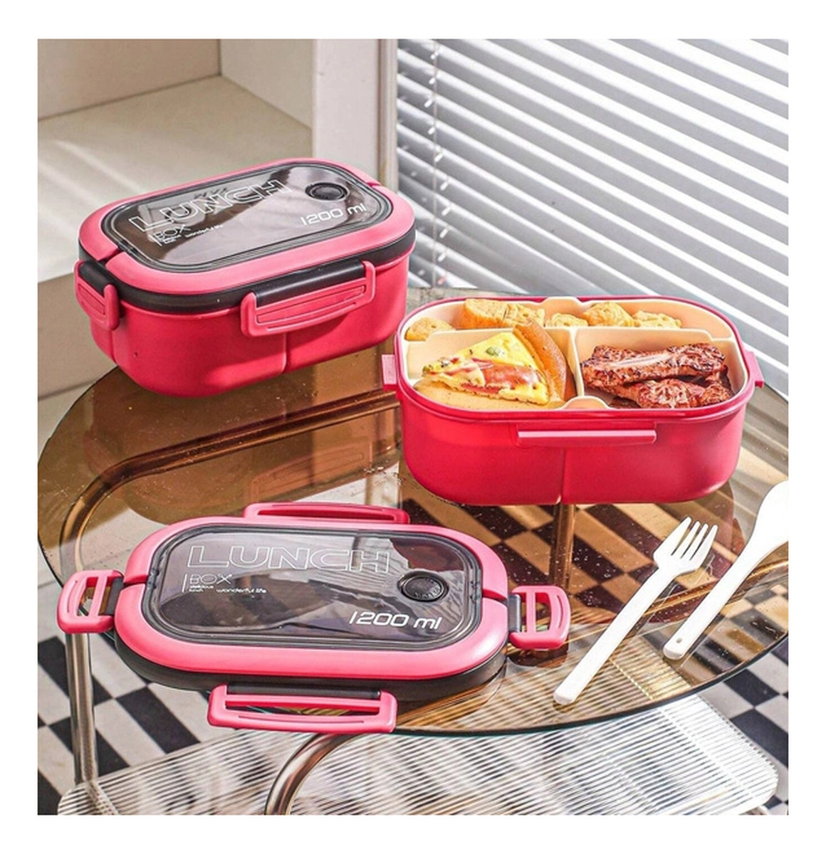 Lunch Box Śniadaniówka Ze Sztućcami Fuksja PJM44F