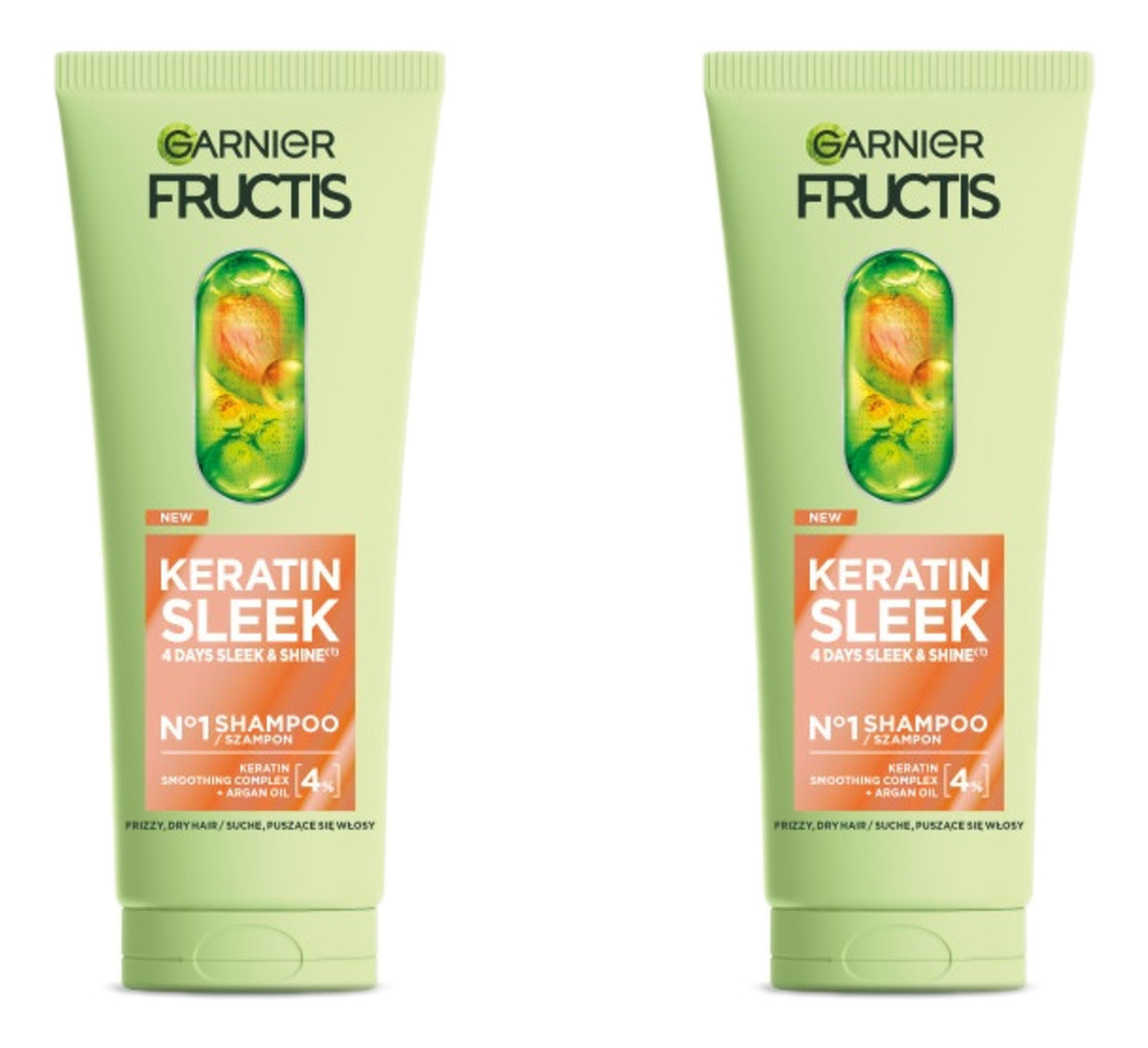 Keratin Sleek szampon do włosów suchych i puszących się 2x200ml