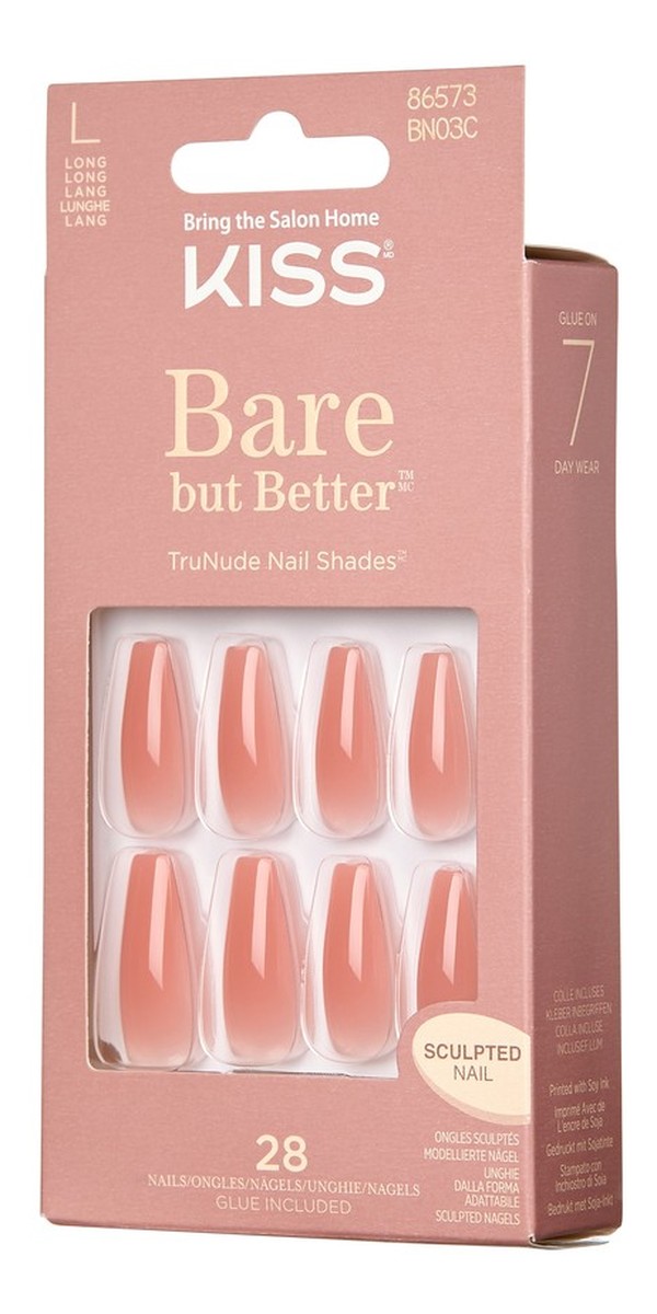 Sztuczne paznokcie bare but better-nude glow (rozmiar l) 1op.(28szt)