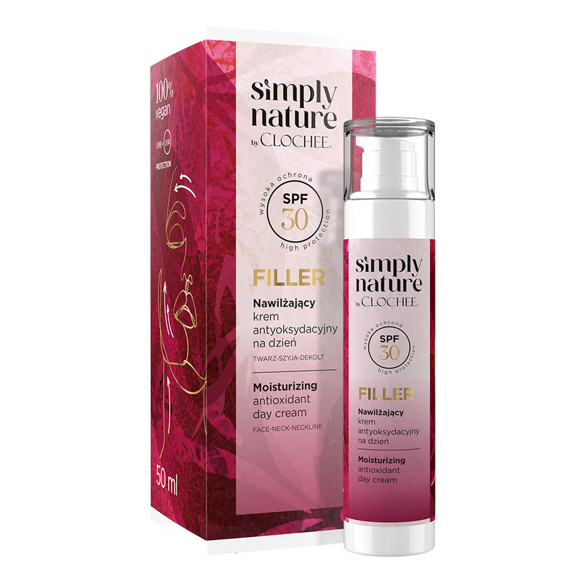 Clochee Simply Nature Filler nawilżający krem antyoksydacyjny na dzień SPF30 50ml
