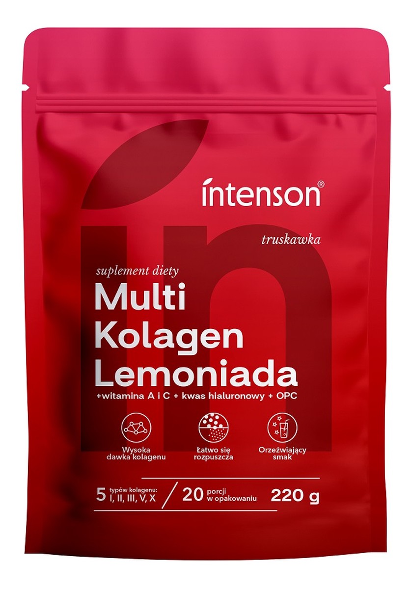 Multi Kolagen Lemoniada + witamina C + kwas hialuronowy + OPC suplement diety Truskawka