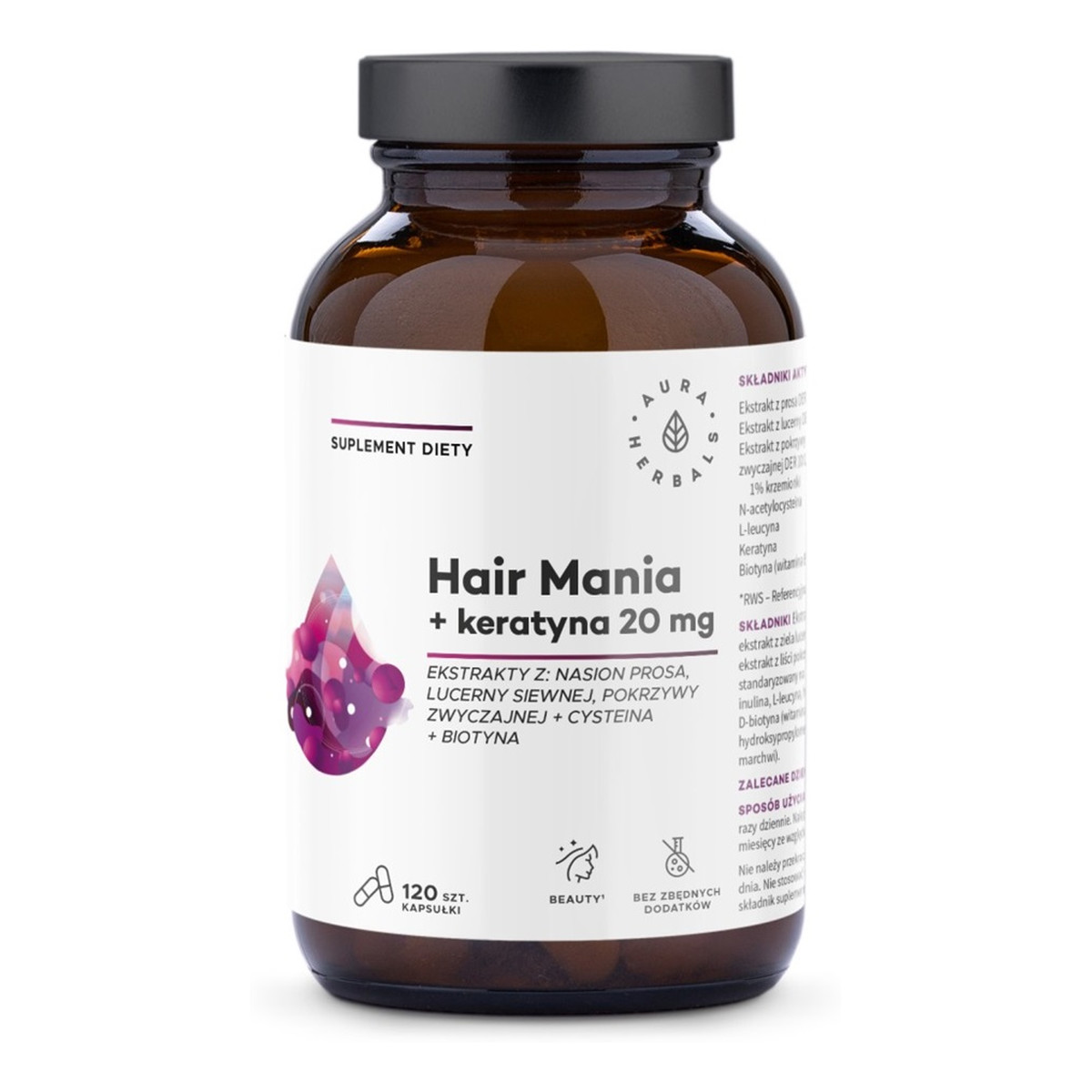 Aura Herbals Hair mania + keratyna 20mg suplement diety 120 kapsułek