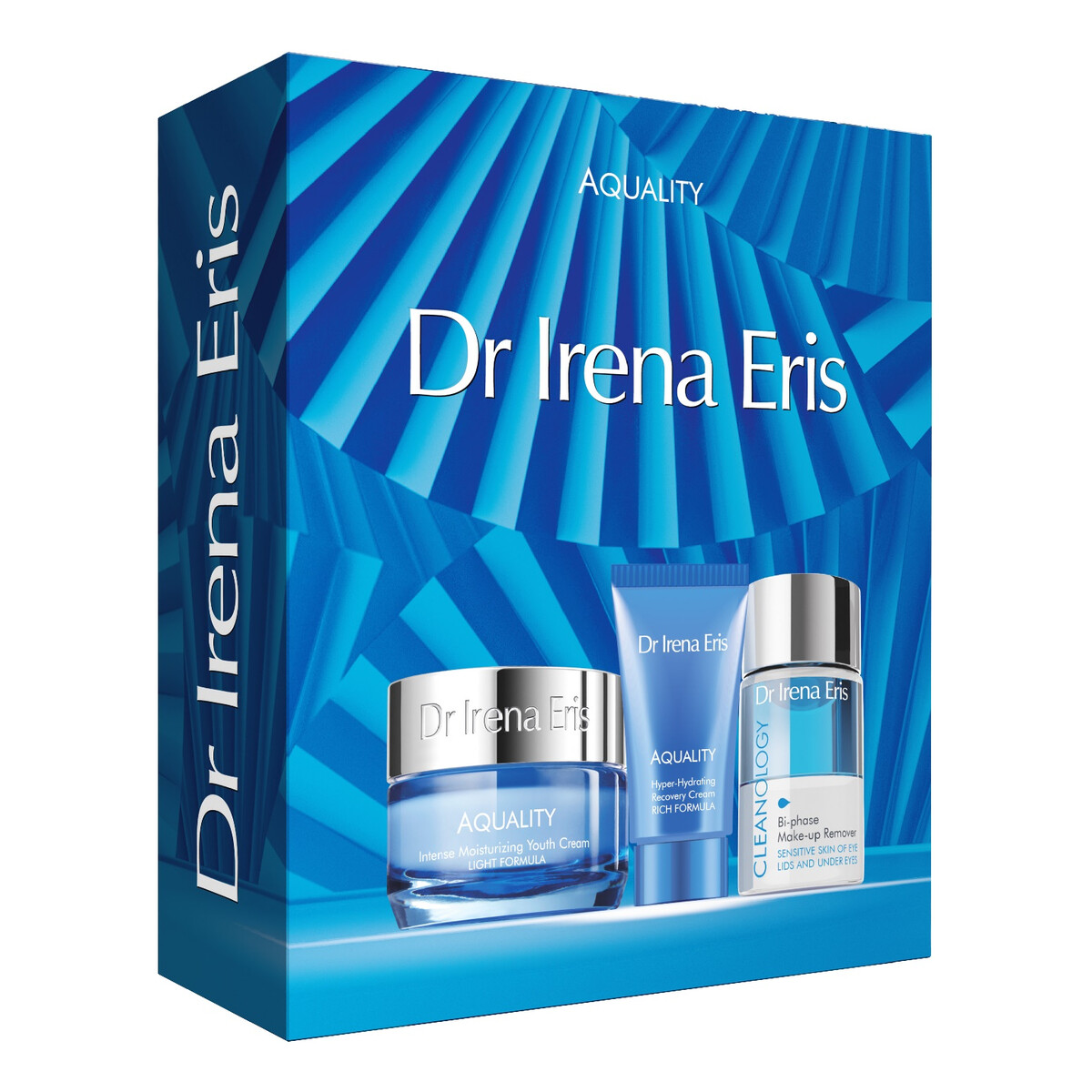 Dr Irena Eris Aquality Zestaw intensywnie nawilżający krem odmładzający 50ml + głęboko nawilżający krem regenerujący 30ml + dwufazowy płyn do demakijażu 30ml
