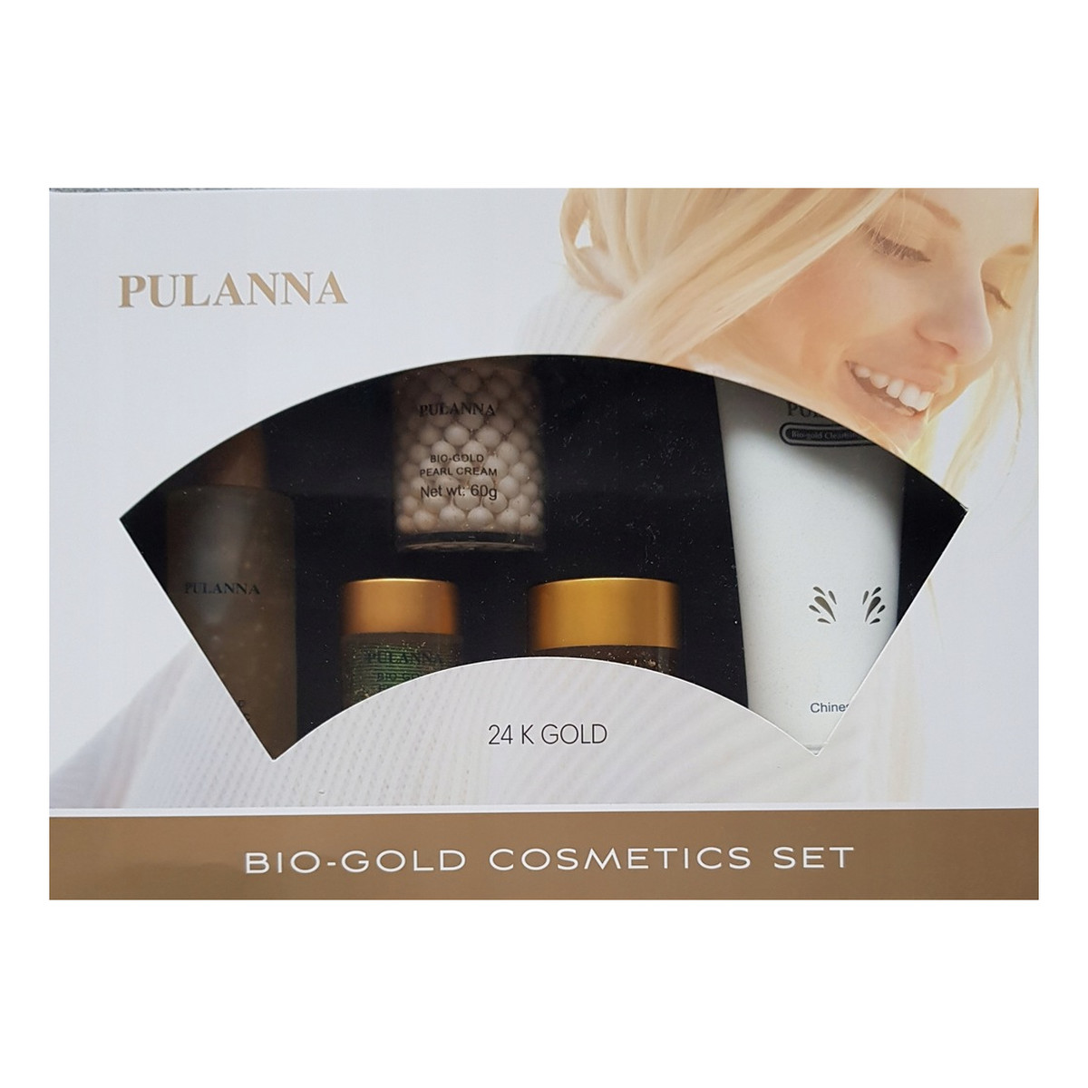 Pulanna Bio-Gold Zestaw kosmetyków Krem ze złotem + Żel ze złotem pod oczy + Mleczko oczyszczające do twarzy + Krem perłowy ze złotem + Tonik ze złotem