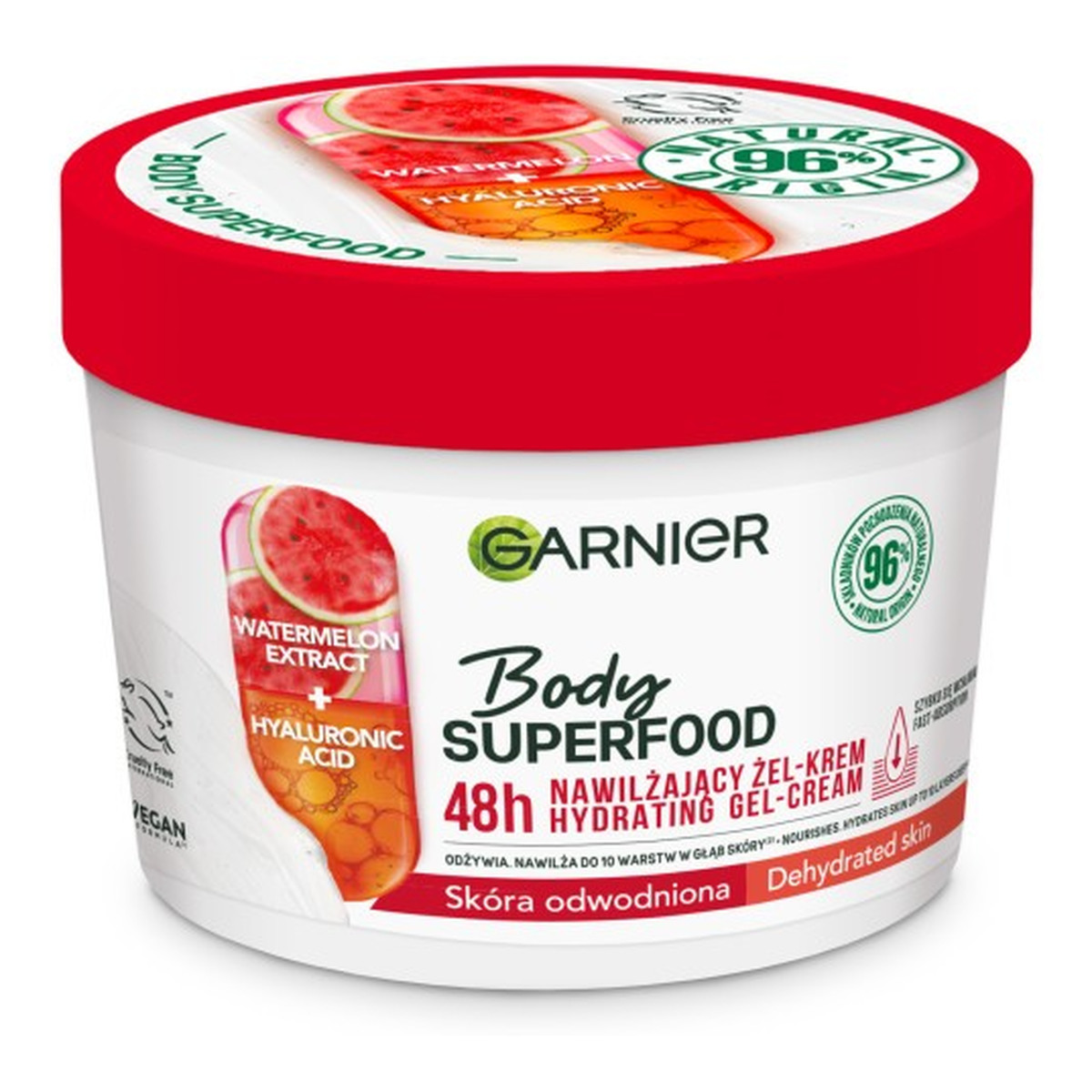 Garnier Body SuperFood Nawilżający Żel-krem do ciała Watermelon Extract + Hyaluronic Acid - skóra odwodniona 380ml