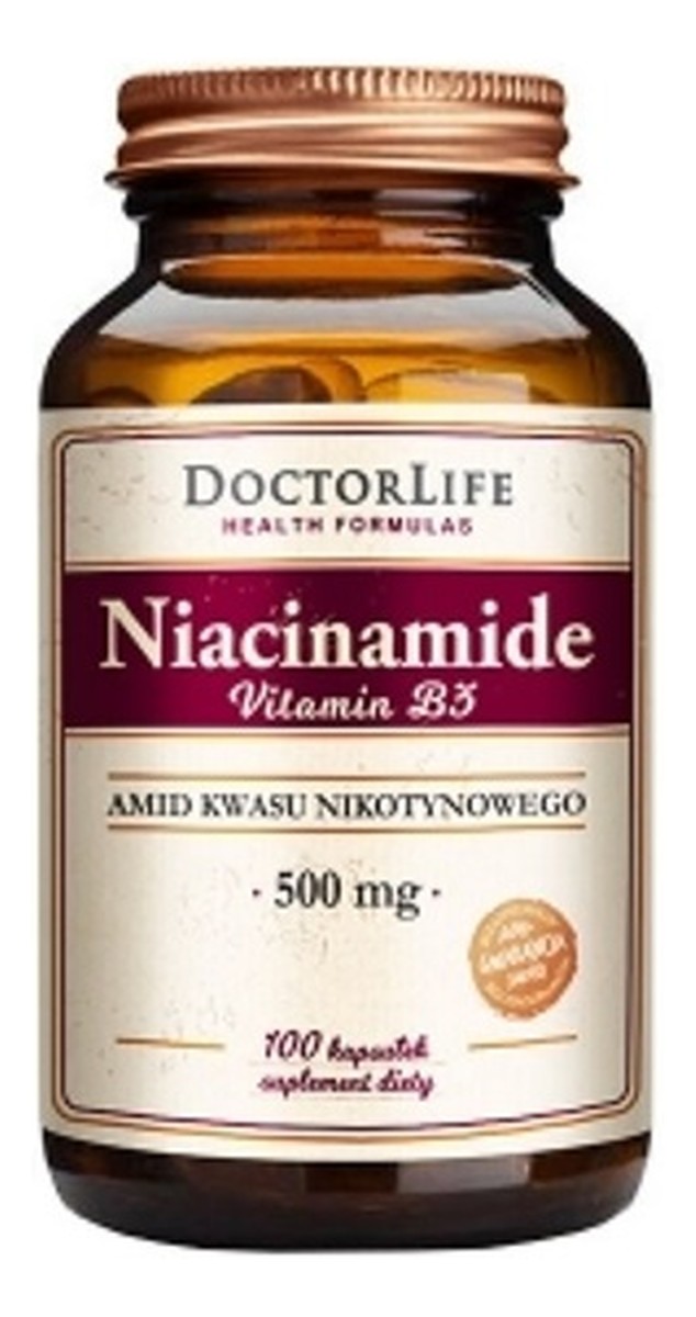 Niacinamide vitamin b3 amid kwasu nikotynowego 500mg suplement diety 100 kapsułek