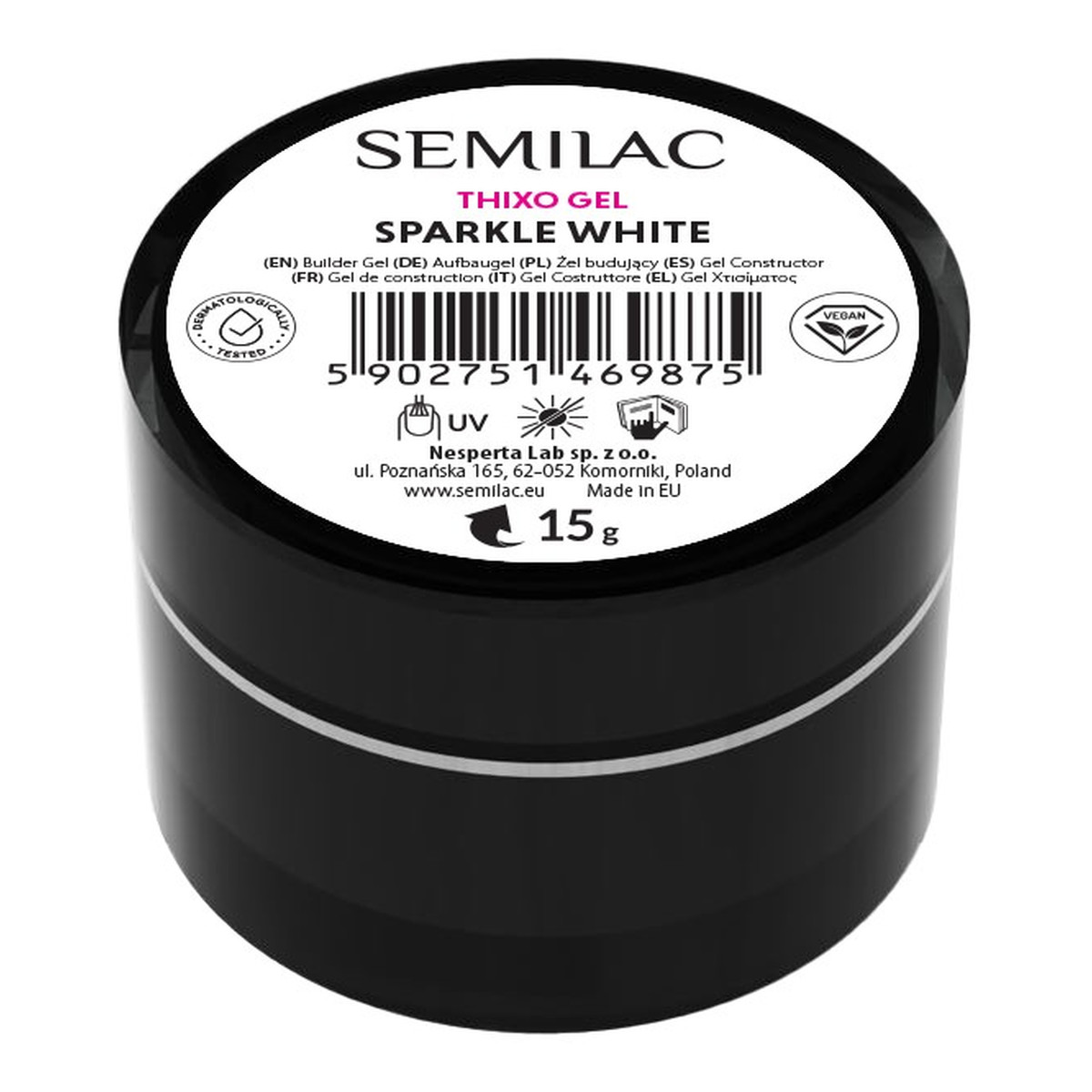 Semilac Żel budujący Thixo Gel Sparkle White 15g