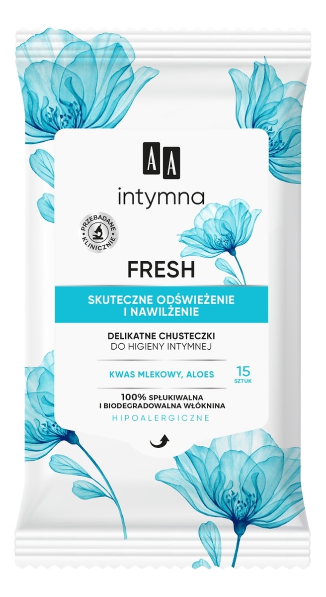 Fresh delikatne chusteczki do higieny intymnej skuteczne odświeżenie i nawilżenie 15szt