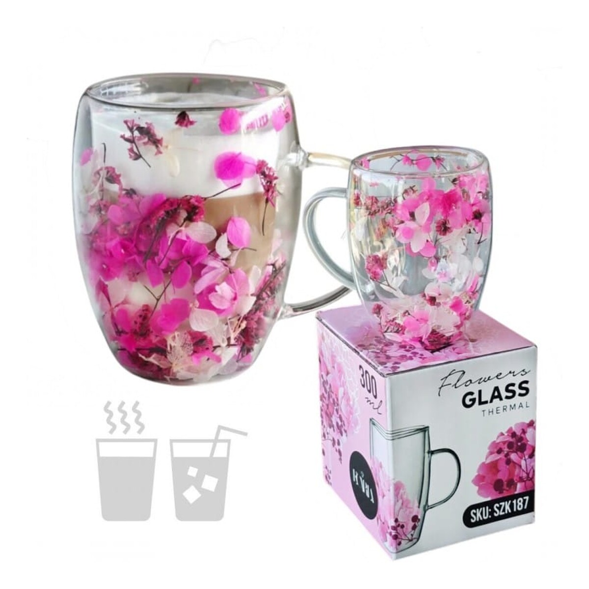 Szklanka termiczna z kwiatami w środku