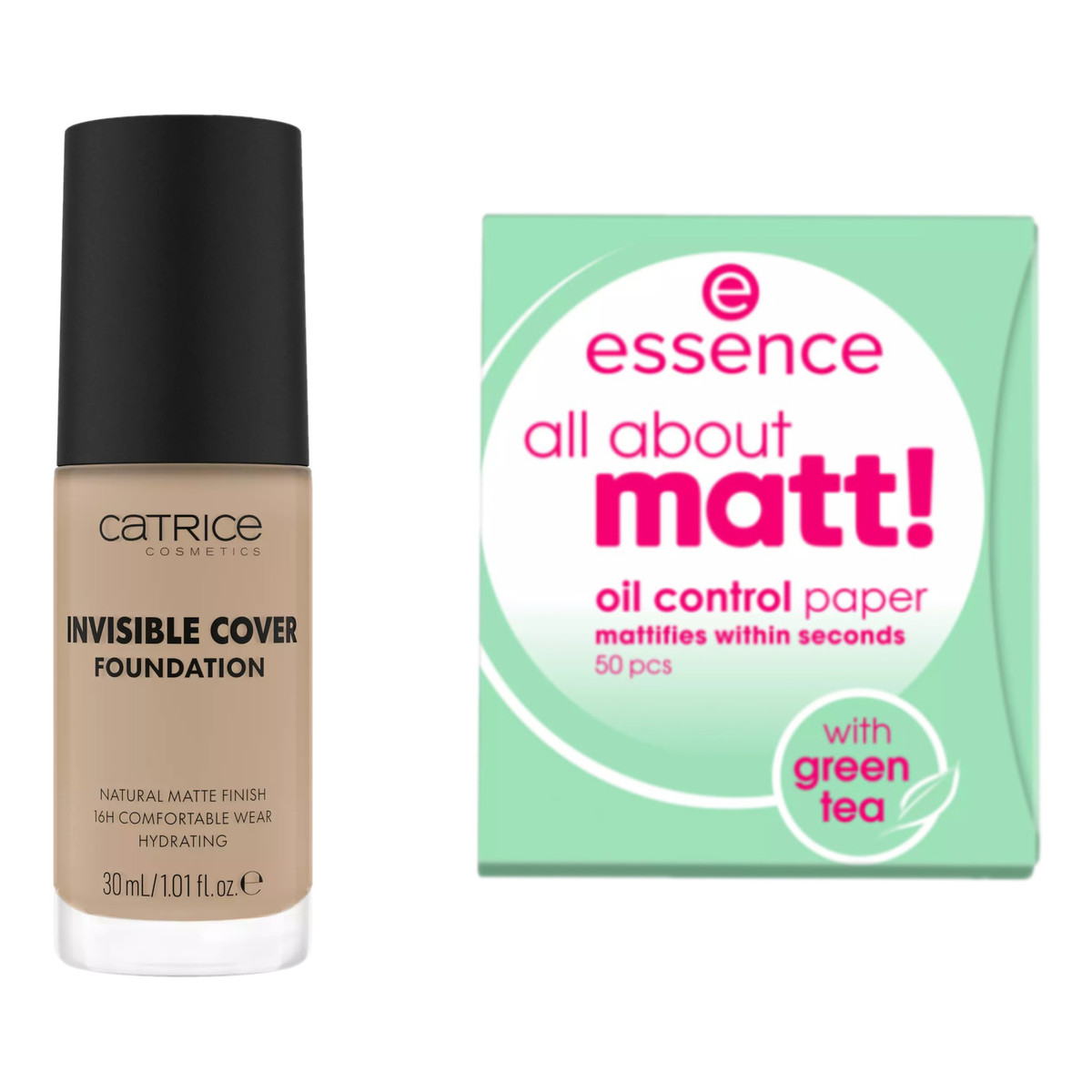 Catrice Invisible Cover Foundation Podkład matujący do twarzy 017N + Essence Bibułki matujące 50szt.