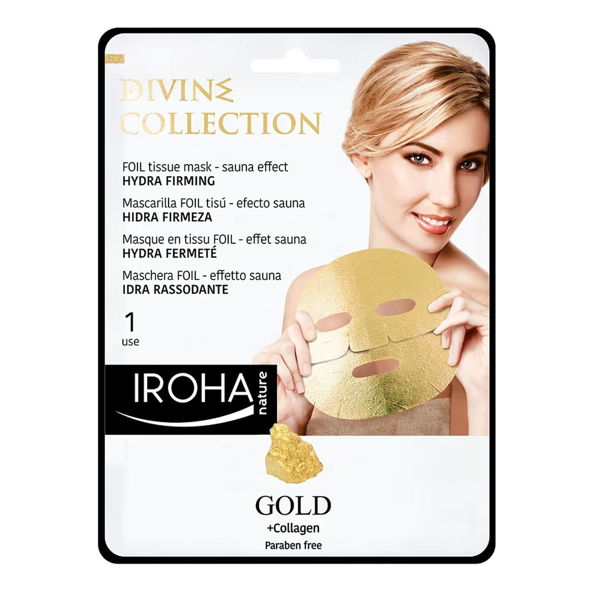 Iroha Nature Gold + collagen hydra firming face mask nawilżająco-ujędrniająca maska w płachcie ze złotem i kolagenem