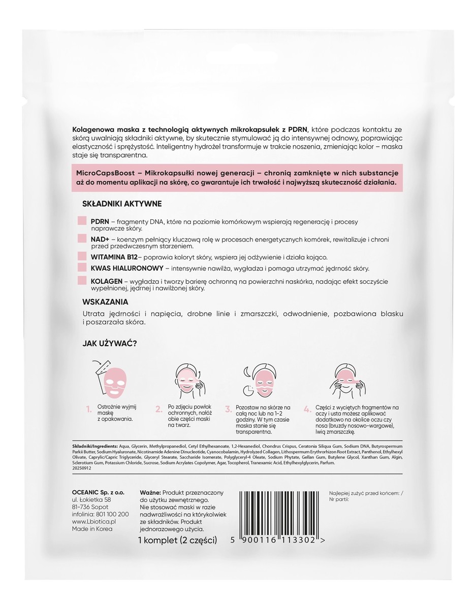 L`biotica transformująca hydrożelowa maska kolagenowa z pdrn-napięcie i ujędrnienie
