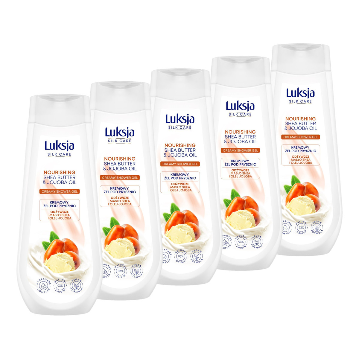 Luksja Silk Care Odżywczy Kremowy żel pod prysznic-masło shea i olej jojoba 5x500ml