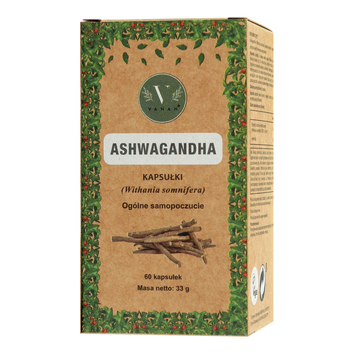 Ajurweda Vanan ashwagandha suplement diety wspomagający siłę, spokój i witalność kapsułki 60 szt.