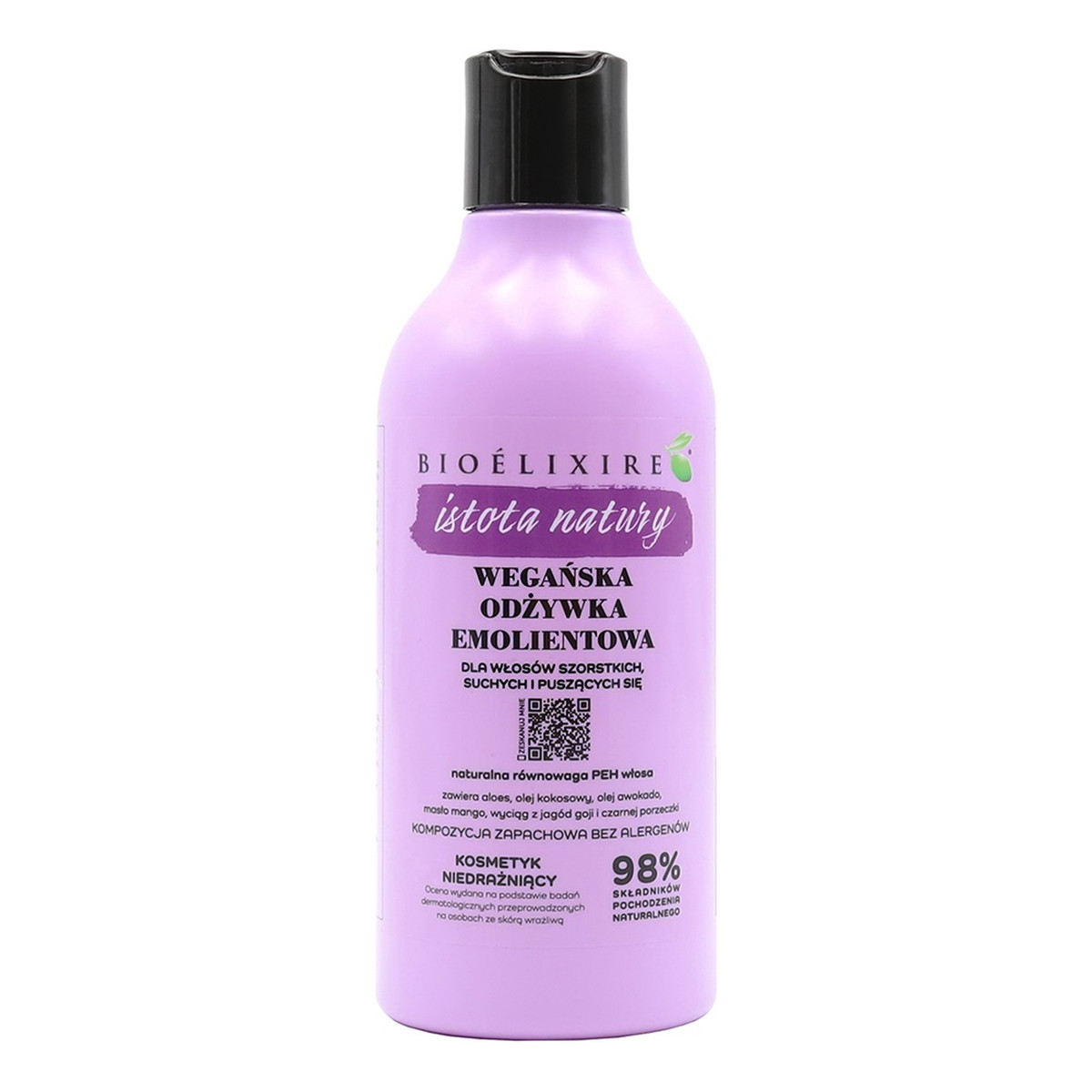 Bioelixire Istota Natury wegańska regenerująca odżywka emolientowa do włosów szorstkich, suchych i puszących się 400ml