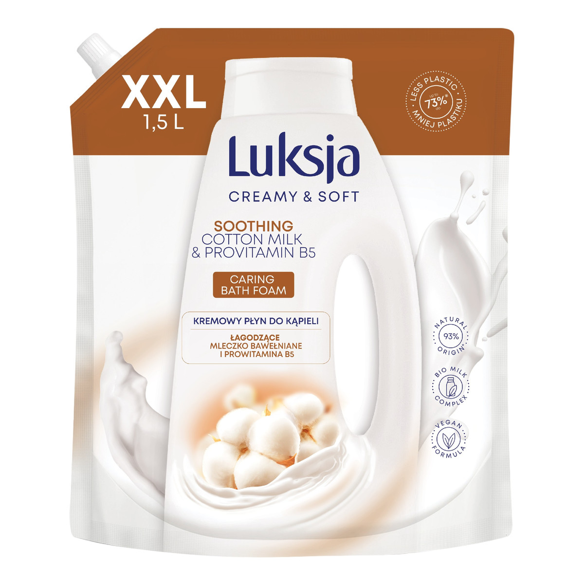 Luksja Creamy & Soft Kremowy płyn do kąpieli soothing-cotton milk & provitamin b5-zapas 1500ml