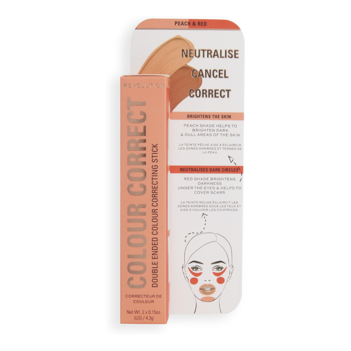 Makeup Revolution Colour Correct Stick Dwustronny Sztyft korygujący Red & Peach