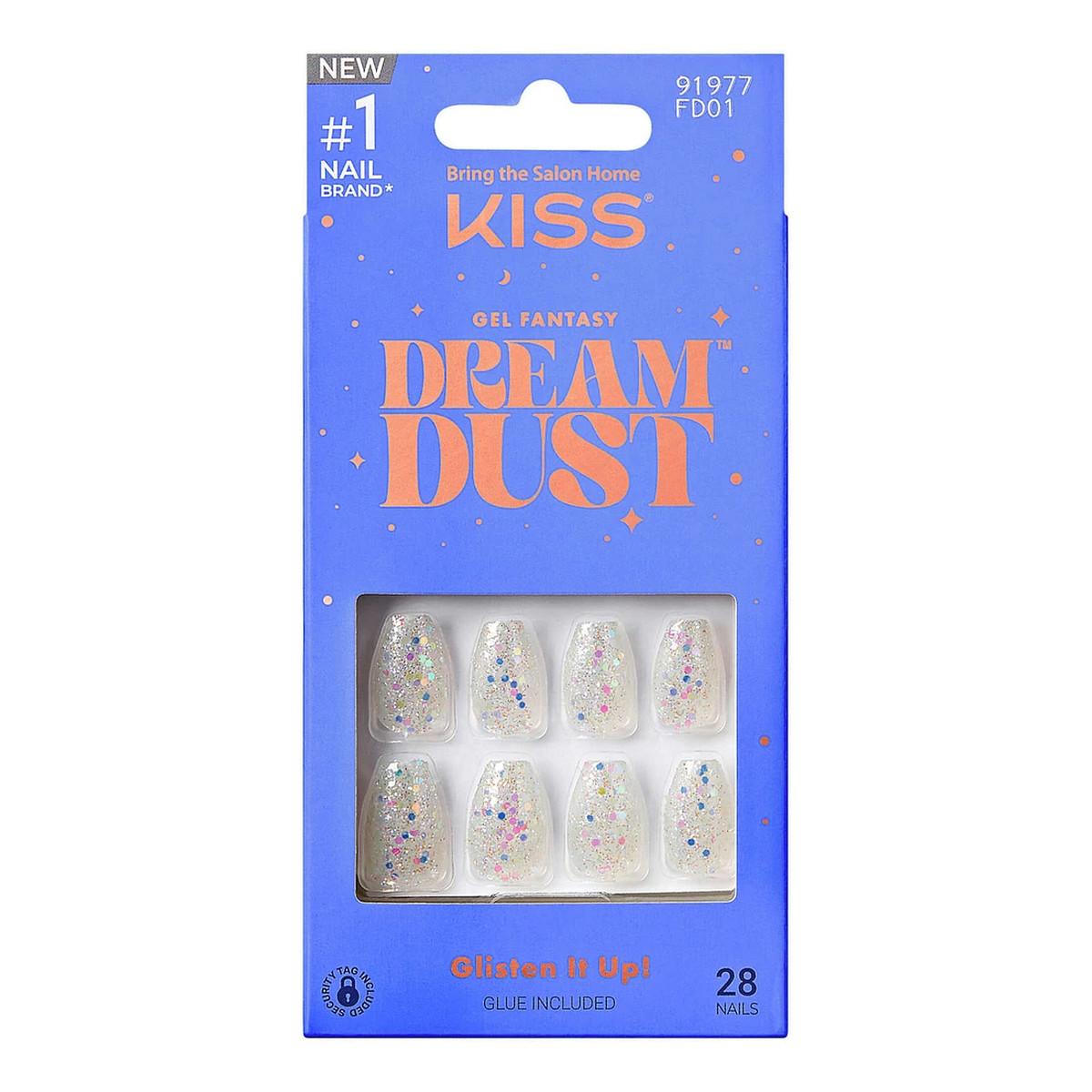 Kiss Sztuczne paznokcie na klej Gel Fantasy Dreamdust, Mood Dust, White, Short Coffin