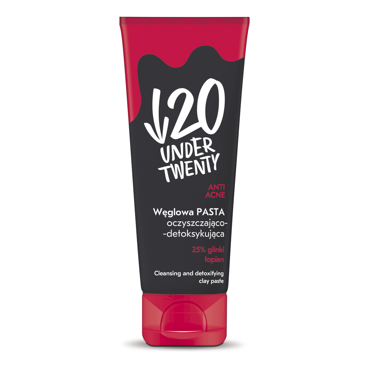 Under Twenty ANTI ! ACNE Węglowa PASTA oczyszczająco-detoksykująca 25% glinki łopian 75ml