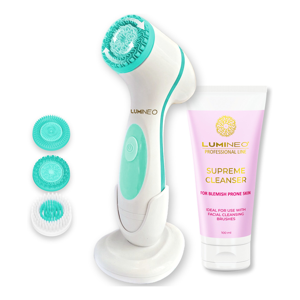 Lumineo Professional line szczoteczka do twarzy brush turkusowa + Żel oczyszczajacy lumineo do skóry trądzikowej i problematycznej 100 ml