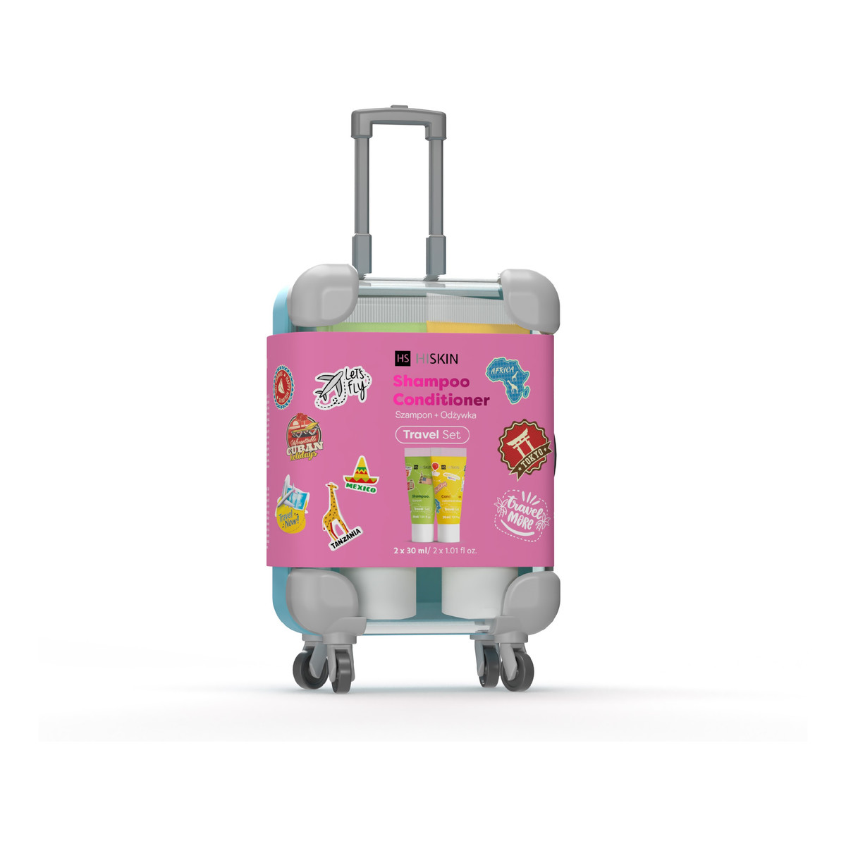 Hiskin Zestaw Travel Size mini walizka szampon odżywka