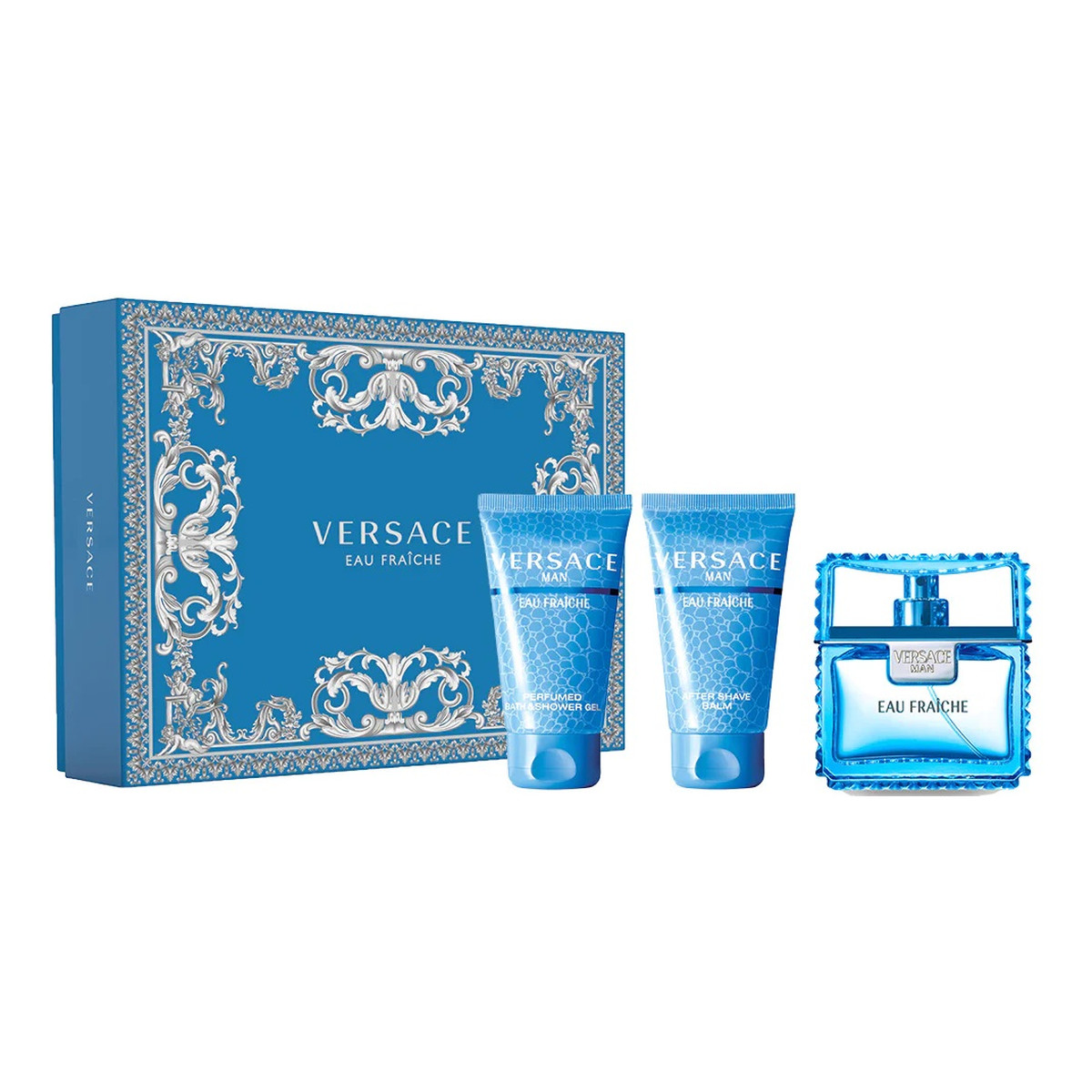 Versace Man Eau Fraiche Zestaw woda toaletowa spray 50ml + żel pod prysznic 50ml + balsam po goleniu 50ml