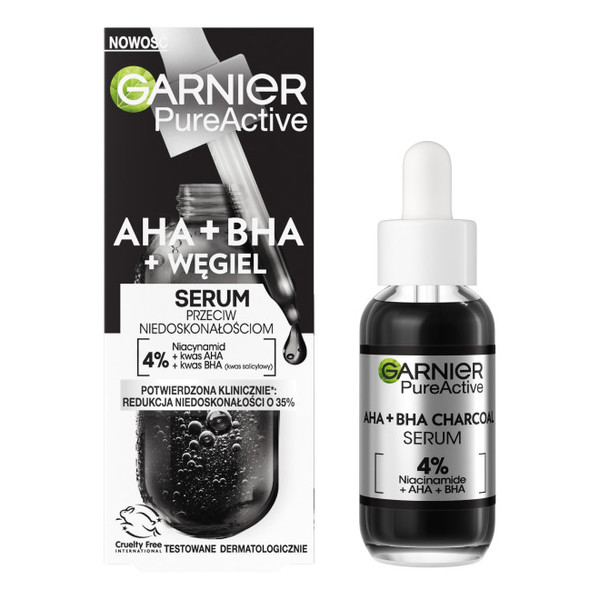 Garnier Pure Active Serum przeciw niedoskonałościom AHA + BHA + Węgiel 30ml