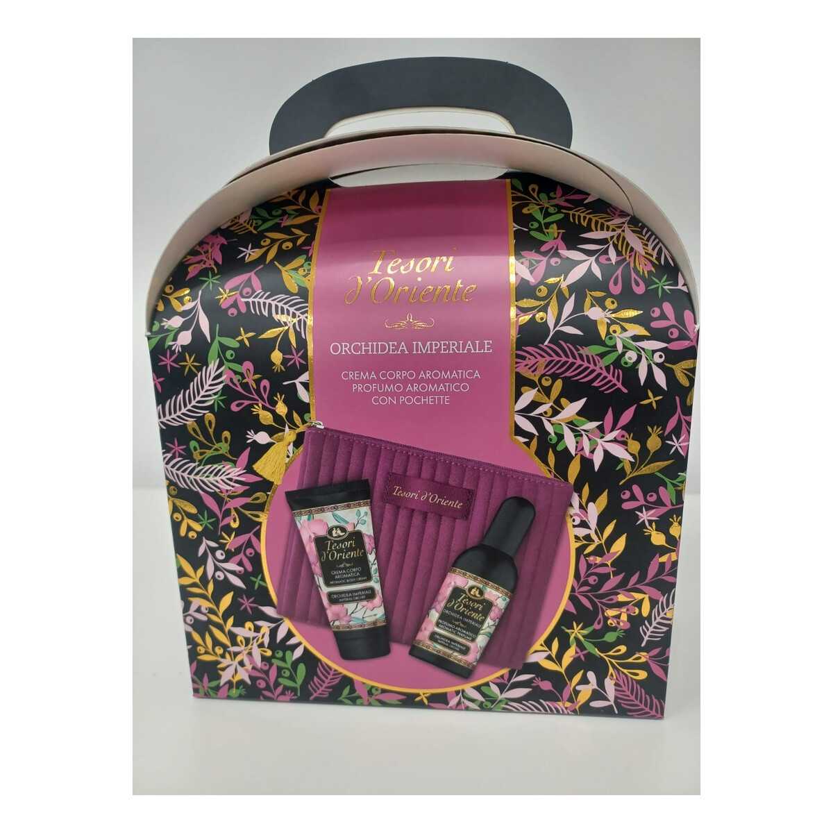 Tesori d'Oriente D`oriente Zestaw prezentowy imperial orchid (woda toaletowa 100 ml + krem do ciała 75 ml + kosmetyczka aksamitna)
