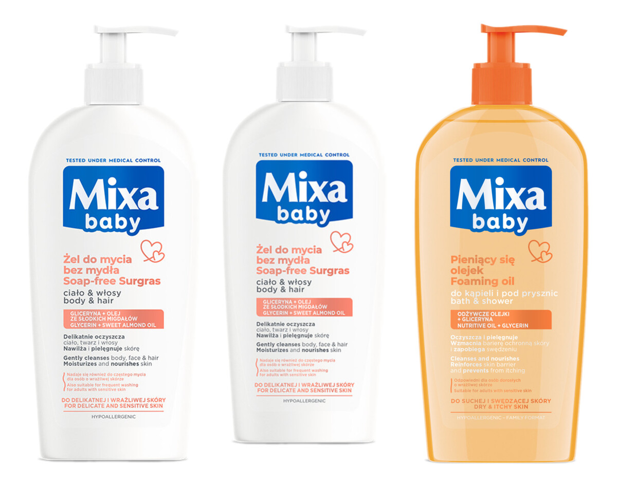 Łagodny Szampon i Płyn Do Kąpieli 2w1 2x400ml + Płyn do kąpieli z olejkiem 400ml