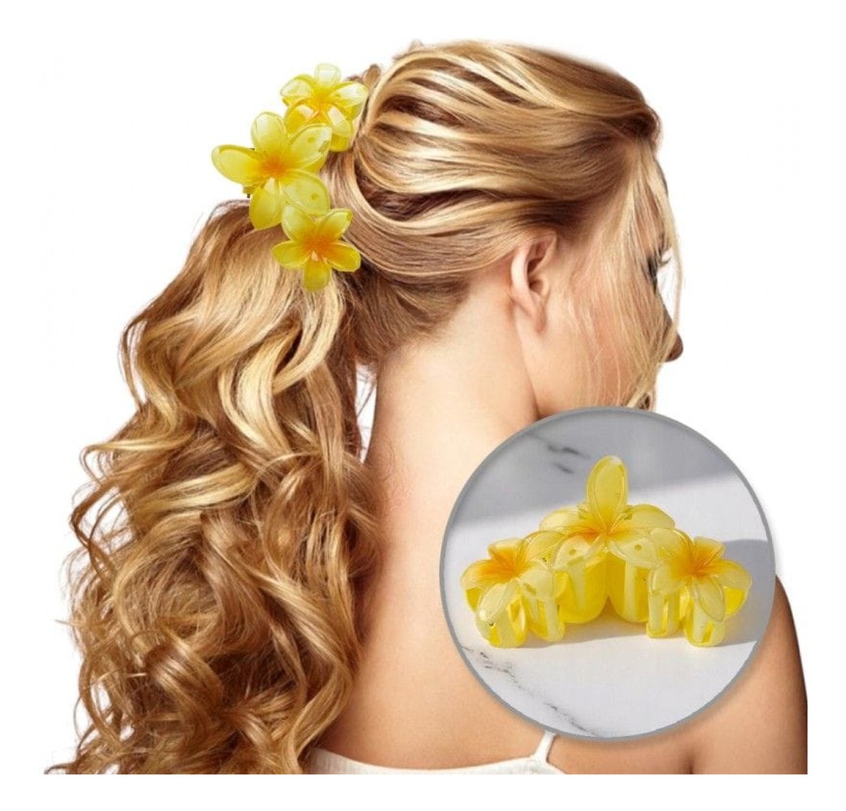 Spinka Do Włosów XL Kwiat Potrójny Żółty 7 x 11cm Sp387
