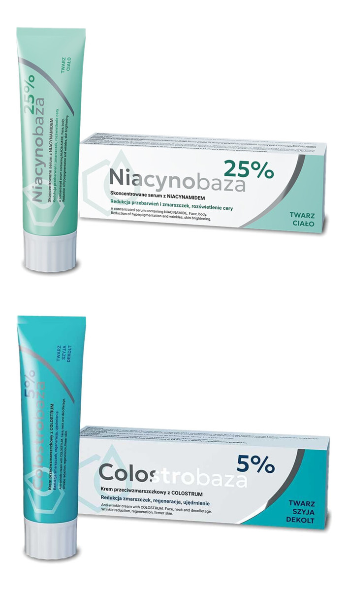 25% Skoncentrowane serum z Niacynamidem + Colostrobaza 5% Krem przeciwzmarszczkowy z COLOSTRUM 2x30g