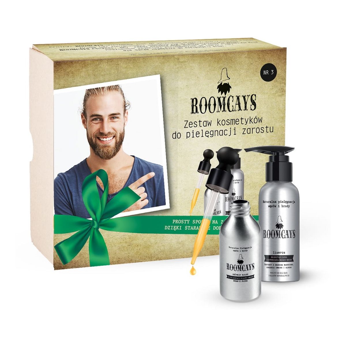 Roomcays Zestaw #3 kosmetyków dla mężczyzn szampon do brody 120ml + olejek do brody 50ml