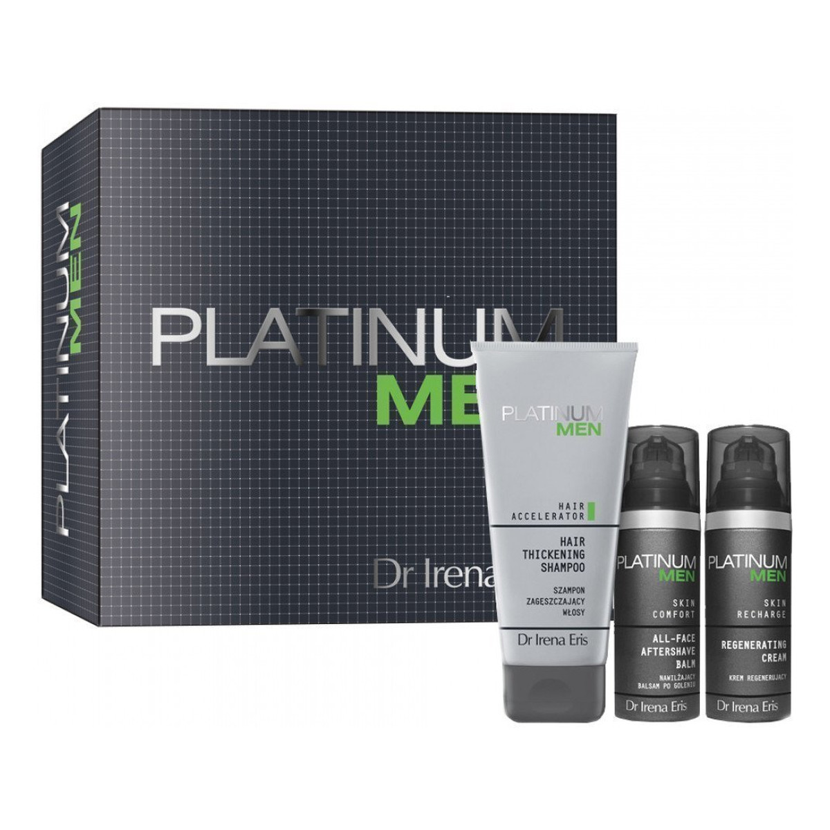 Dr Irena Eris Platinum Men zestaw nawilżający balsam po goleniu na dzień 50ml + krem regenerujący do twarzy na dzień i noc 50ml + szampon zagęszczający włosy