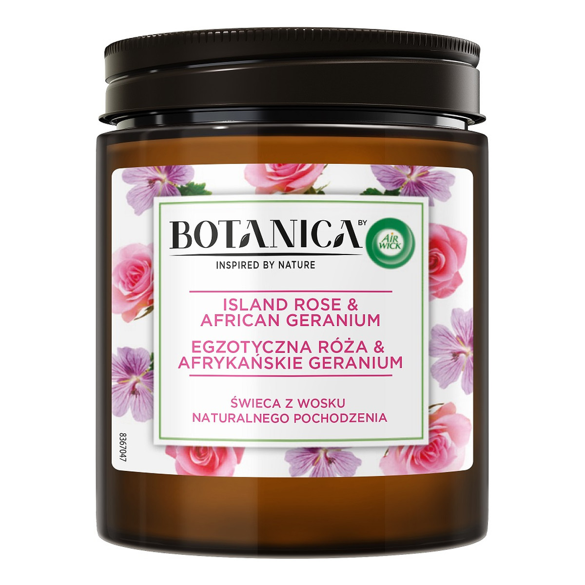 Air Wick Botanica świeca z wosku naturalnego pochodzenia egzotyczna róża & afrykańskie geranium 205g