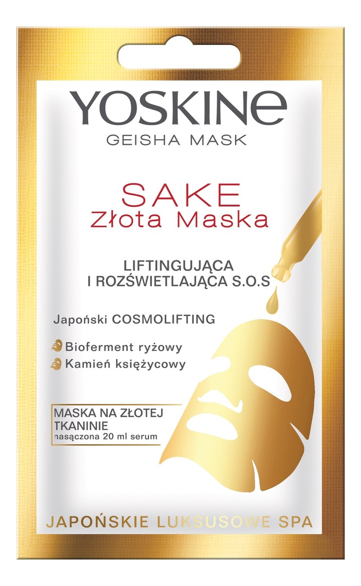 Sake Złota Maska na tkaninie liftingująca i rozświetlająca S.O.S.