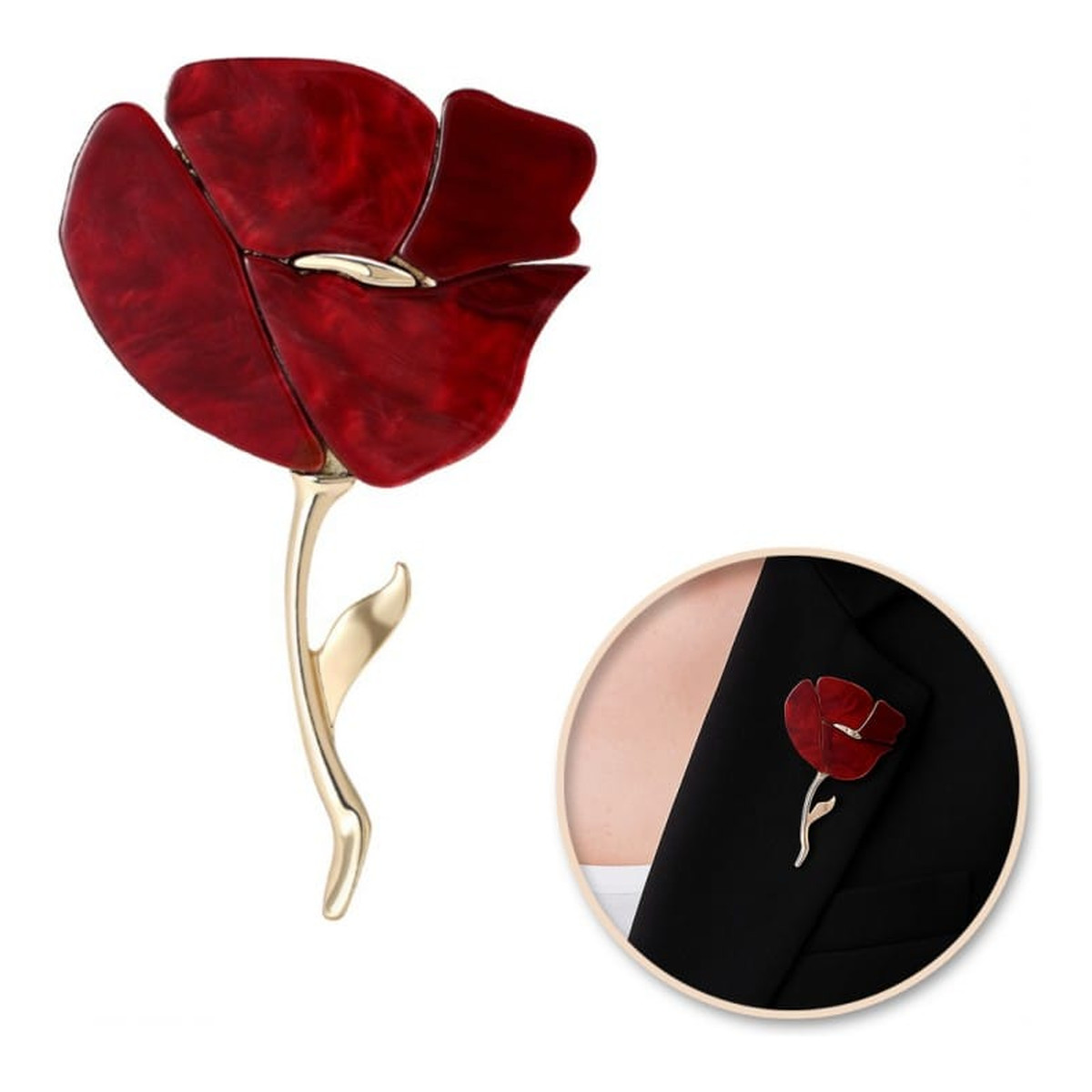 Ecarla Broszka ozdobna - bordowy mak, złoto BZ224