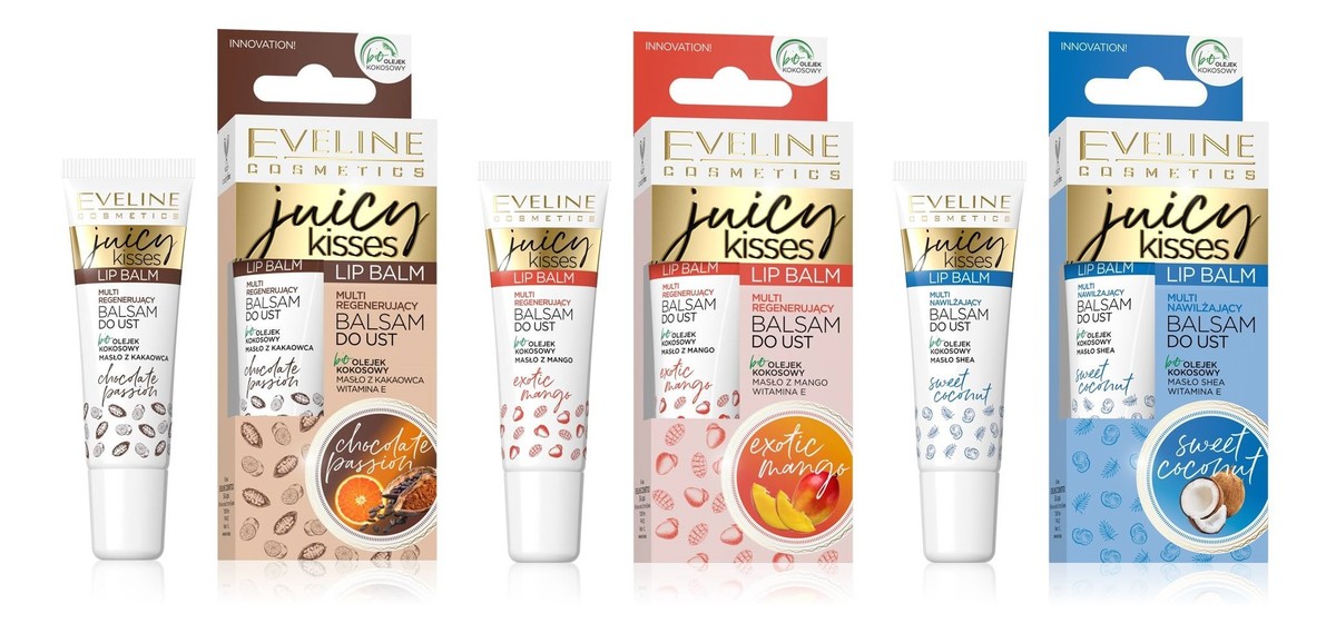 Zestaw regenerujący balsam do ust exotic mango 6x12ml + nawilżający balsam do ust sweet coconut 6x12ml + regenerujący balsam do ust chocolate pasion 6x12ml