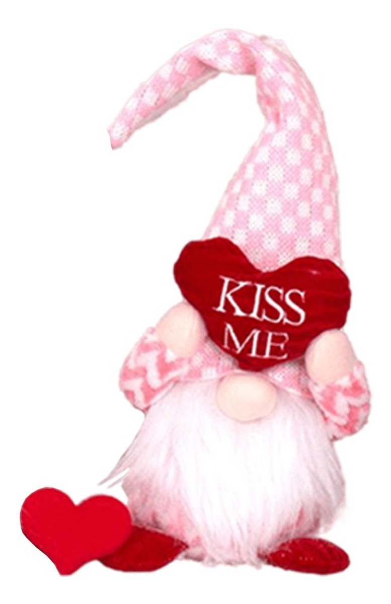 Maskotka krasnal siedzący "kiss me"-różowa pepitka 1szt
