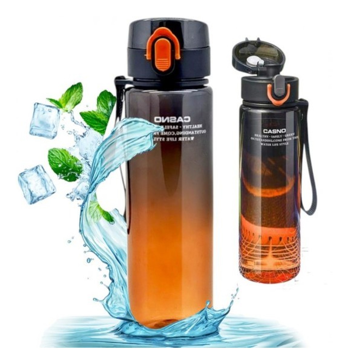 Butelka na wodę, bidon Casno Ombre Czarny Pomarańczowy BD52