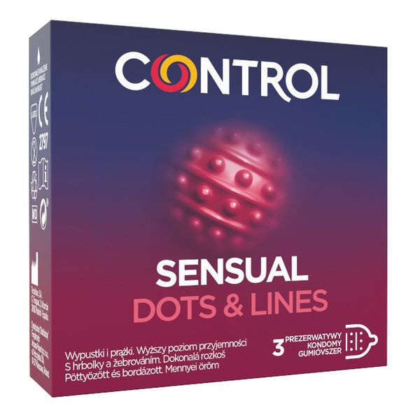 Control Sensual dots & lines prezerwatywy prążkowane z wypustkami 3szt.
