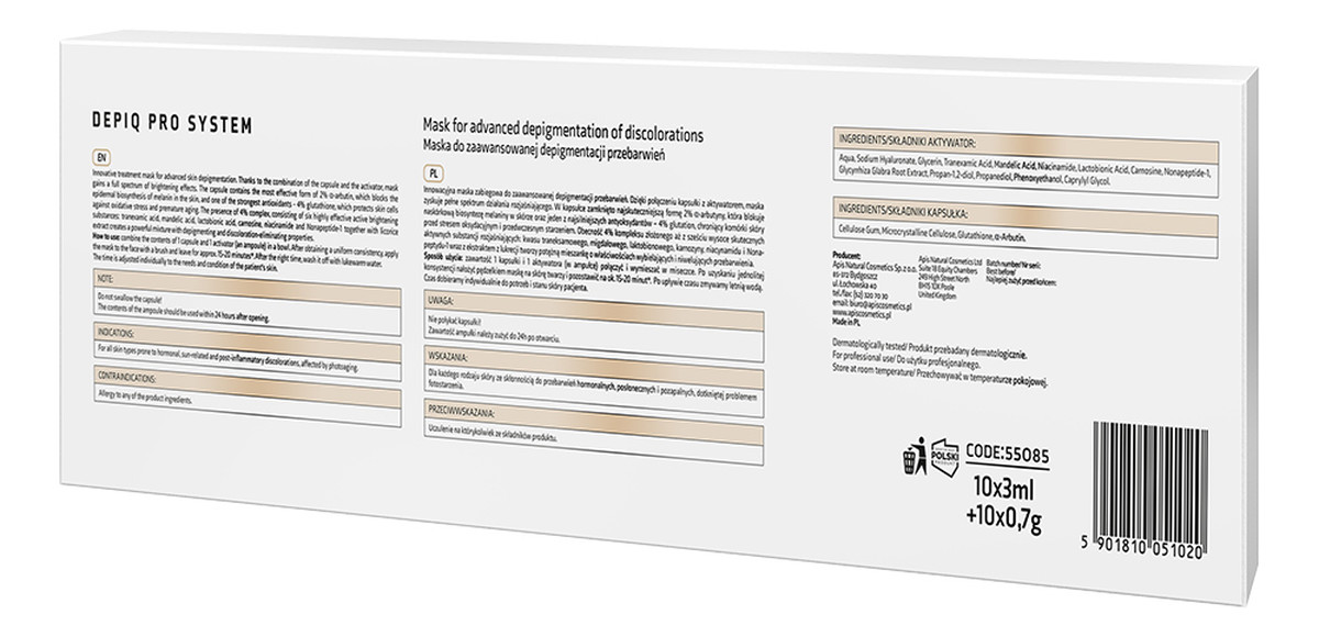 maska do zaawansowanej depigmentacji przebarwień 10x3ml + 10x0.7g