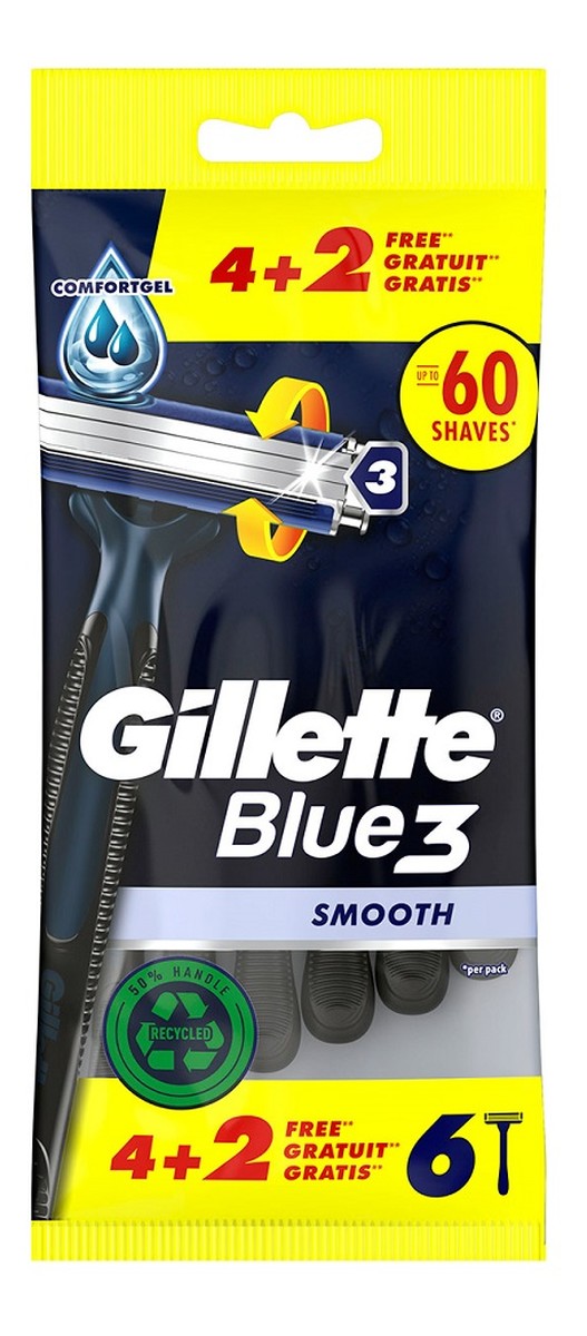 Blue 3 smooth jednorazowe maszynki do golenia dla mężczyzn 6szt