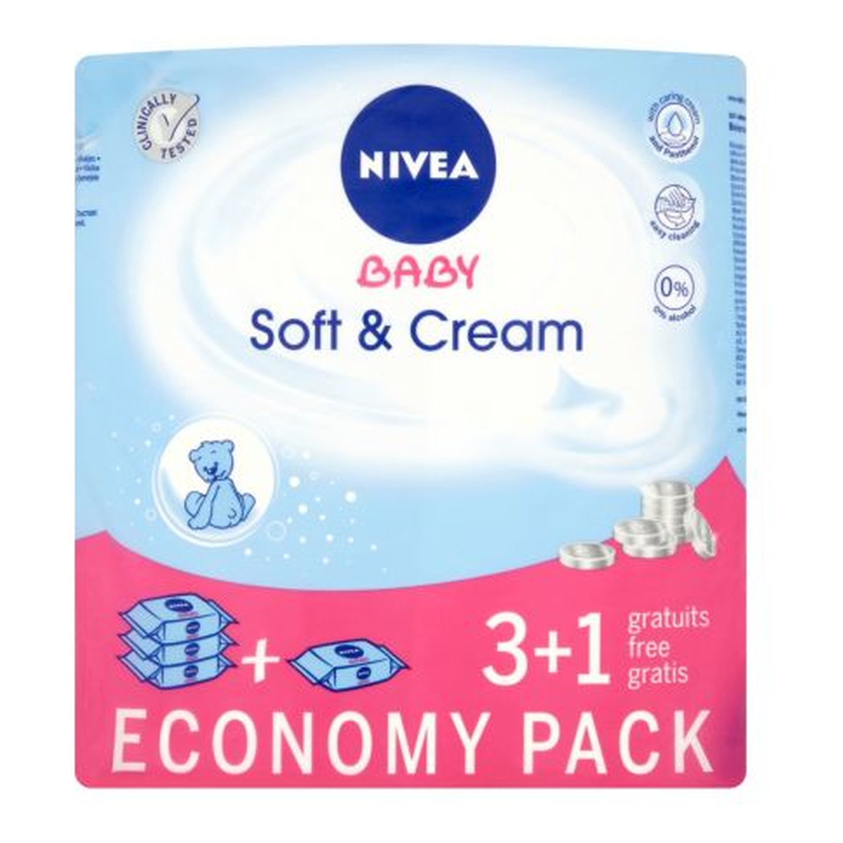 Nivea Baby Soft & Cream Chusteczki 4 x 63 sztuki 1236g