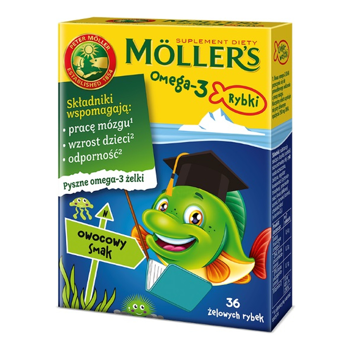Moller's Omega-3 Rybki żelki z kwasami omega-3 i witaminą D3 dla dzieci Owocowe 36szt.