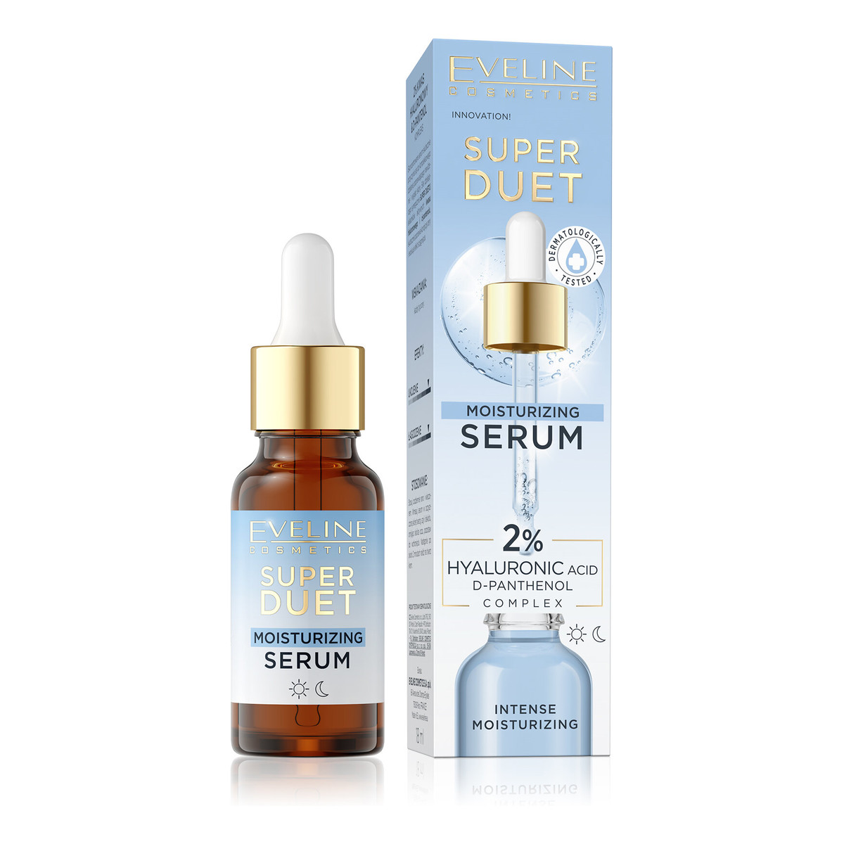 Eveline Super Duet Skoncentrowane serum nawilżające z 2% Kwasem Hialuronowym i Kompleksem D-Pantenolu 18ml