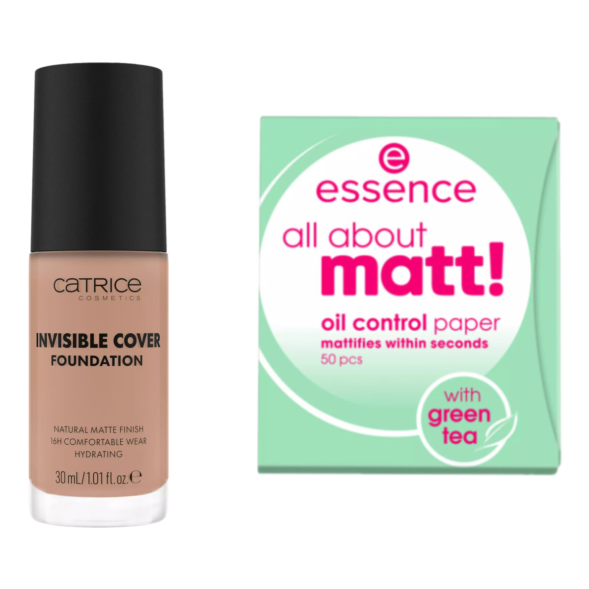 Catrice Invisible Cover Foundation Podkład matujący do twarzy 035C + Essence Bibułki matujące 50szt.