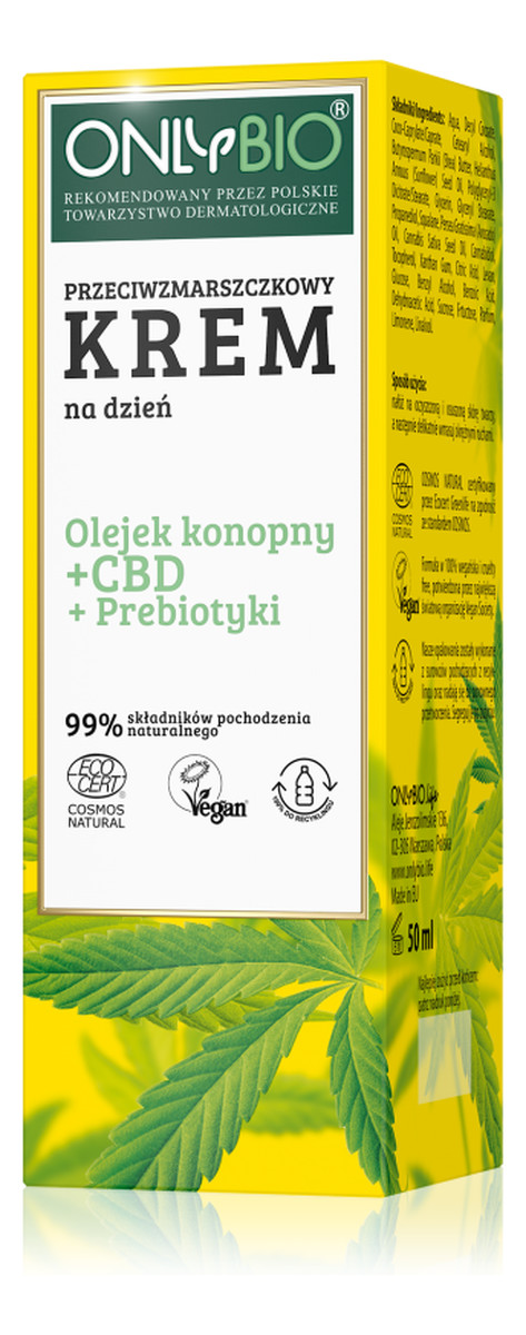 Olejek konopny + CBD + Priebiotyki przeciwzmarszczkowy krem na dzień