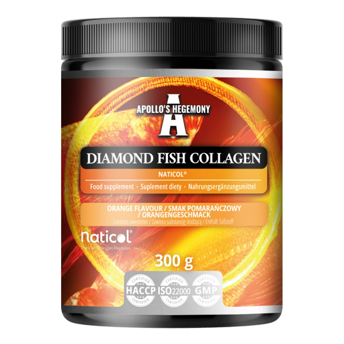 Apollo's Hegemony Diamond Fish Collagen suplement diety w proszku pomarańcza 300g
