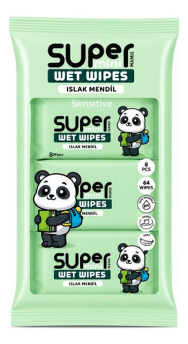 chusteczki nawilżane Panda, 8x8 szt