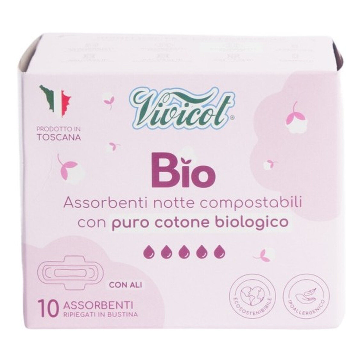 Vivicot Bio Wkładki higieniczne składane niebielone chlorem kompostowalne 20 sztuk